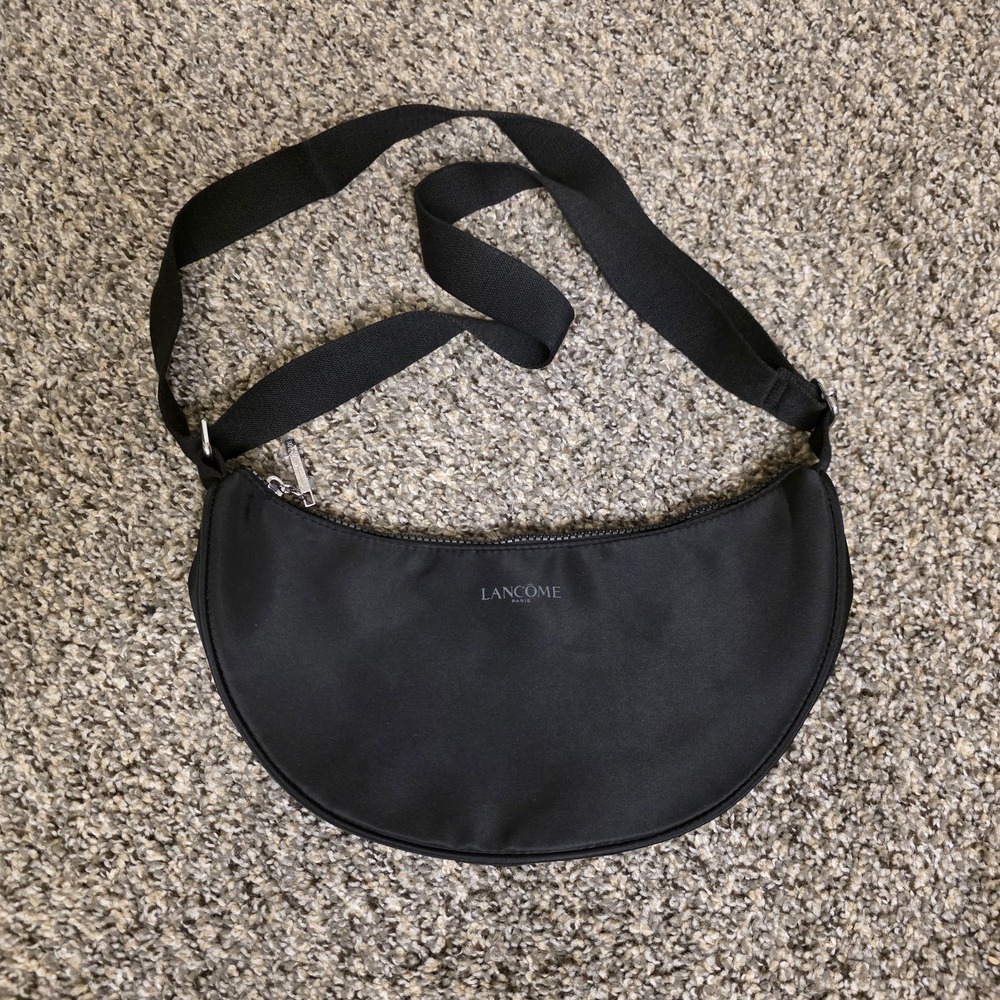 Lancome Crossbody Bag Womens Medium‎ Black Recycled Half Moon Shoulder Purse Zip